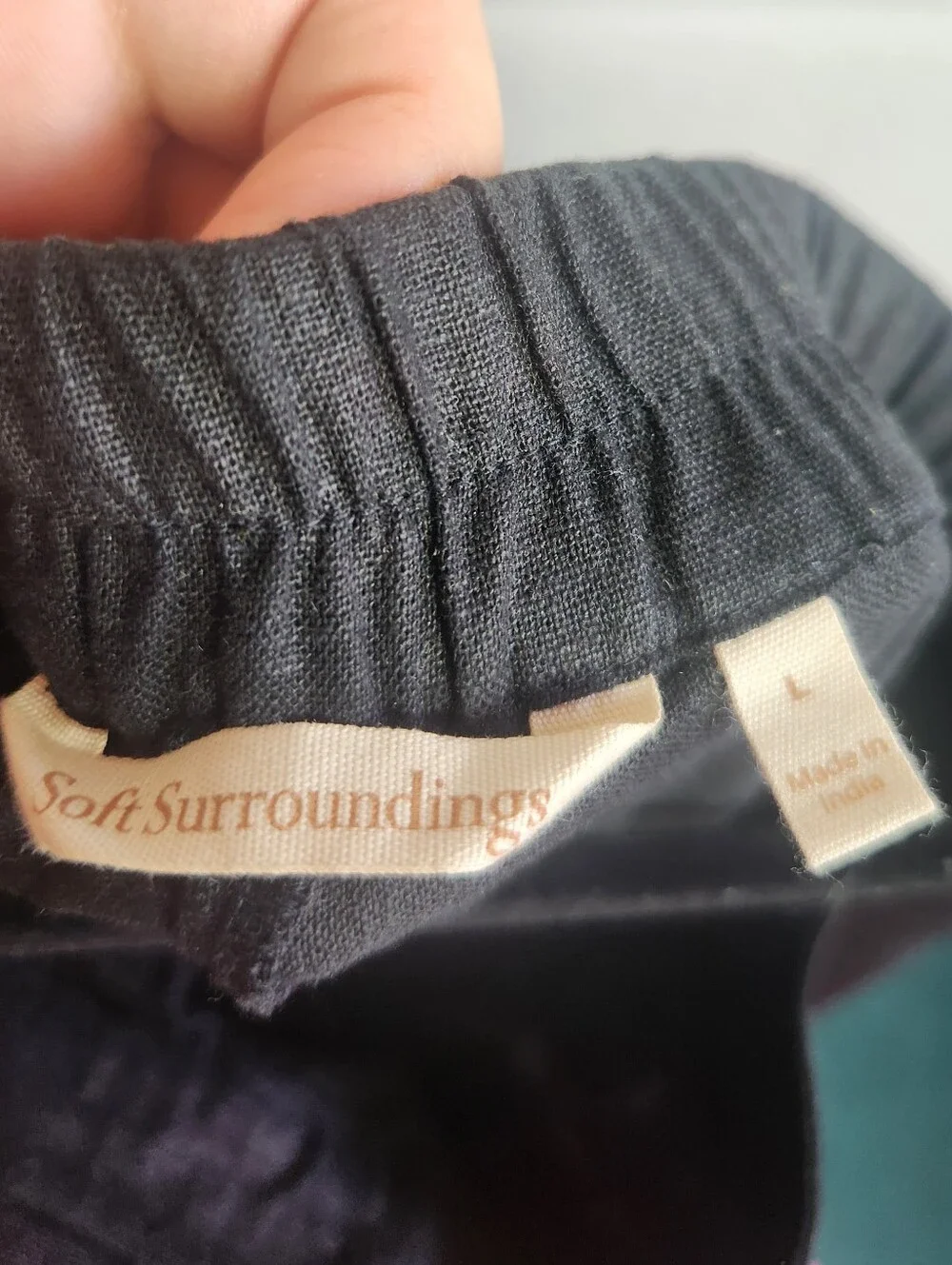 Soft Surroundings Sonoma Black Linen Blend Side Button Wide Leg Pull-On Pants L